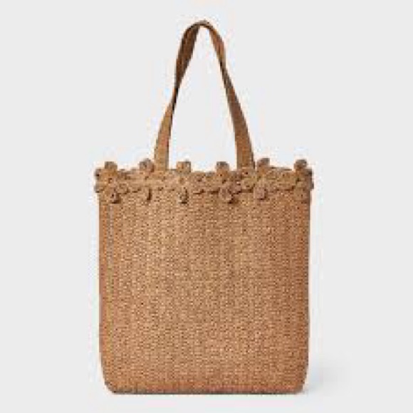 a new day Handbags - NEW A New Day Woven Paper Straw Floral Trim Tote Bag